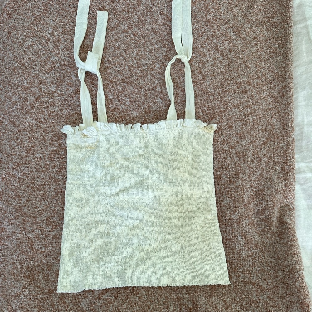 Nation LTD Smocked Cream Linen Crop Top